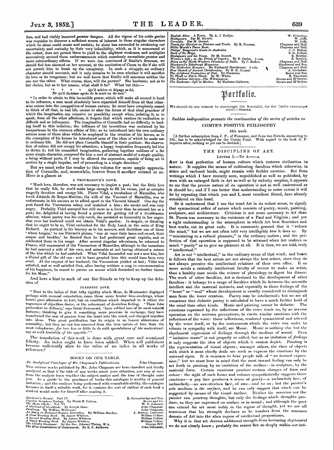 Leader (1850-1860): jS F Y, Country edition - Apnrifiilifl