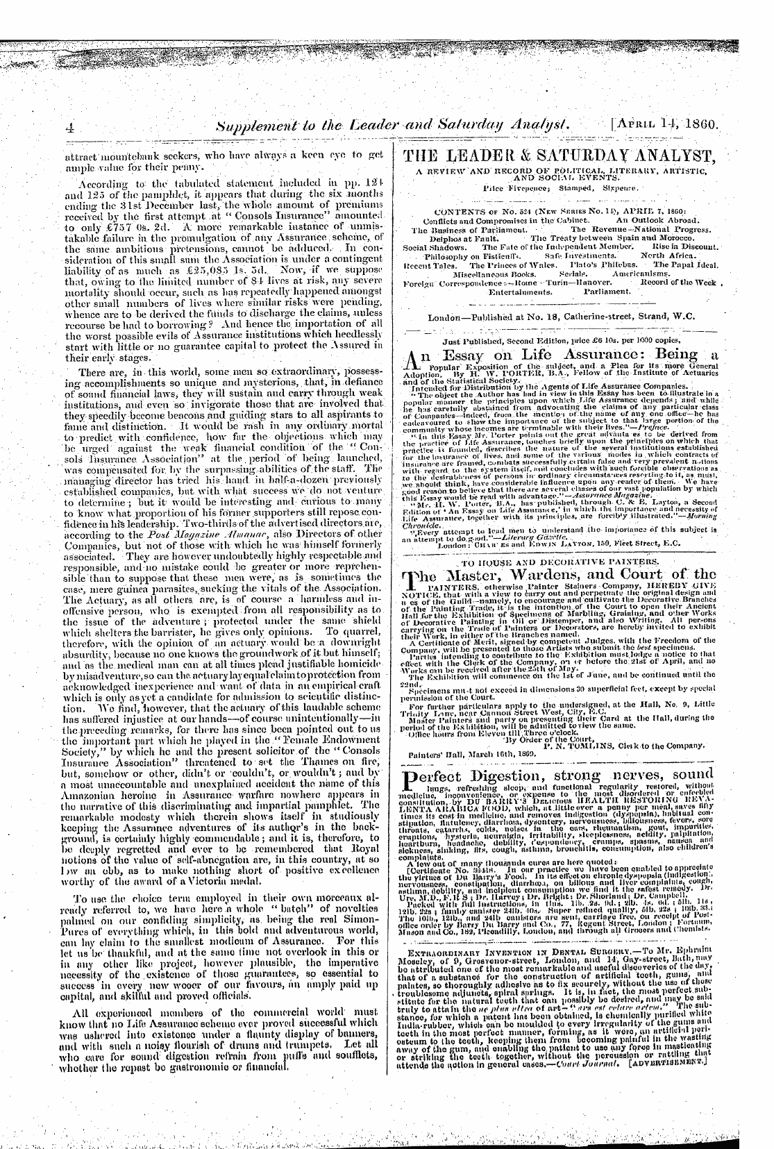 Leader (1850-1860): jS F Y, 1st edition, Supplement to no. 525: 4
