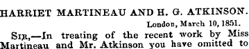HARRIET MARTINEAU AND H. G. ATKINSON. Lo...