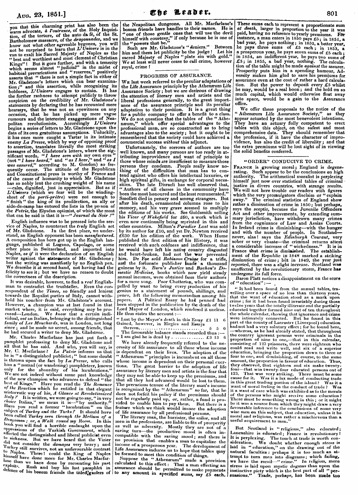 Leader (1850-1860): jS F Y, Country edition - Aug. 23, 1851.] Ffftl 1lta*Tx. 801