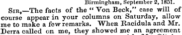 Birmingham, September 2, 1851. Sir,—The ...