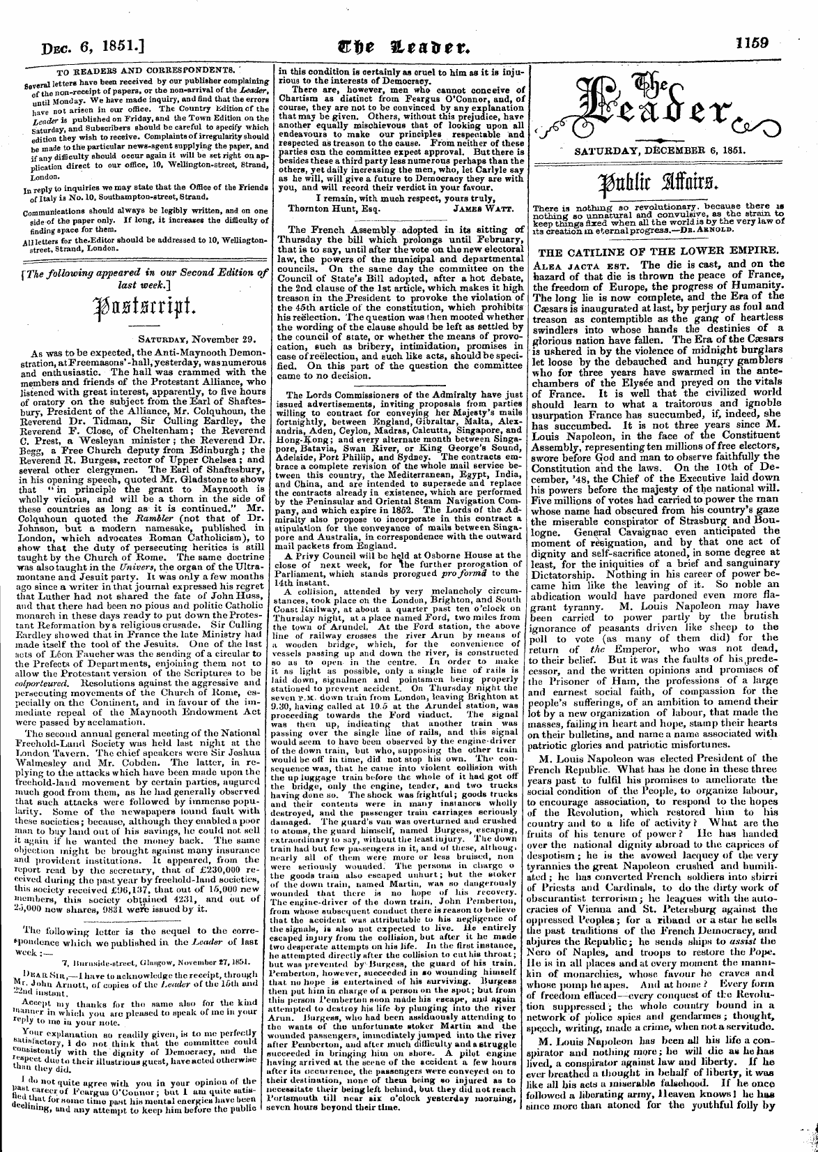 Leader (1850-1860): jS F Y, Country edition - " Saturday, December 6, 1851.