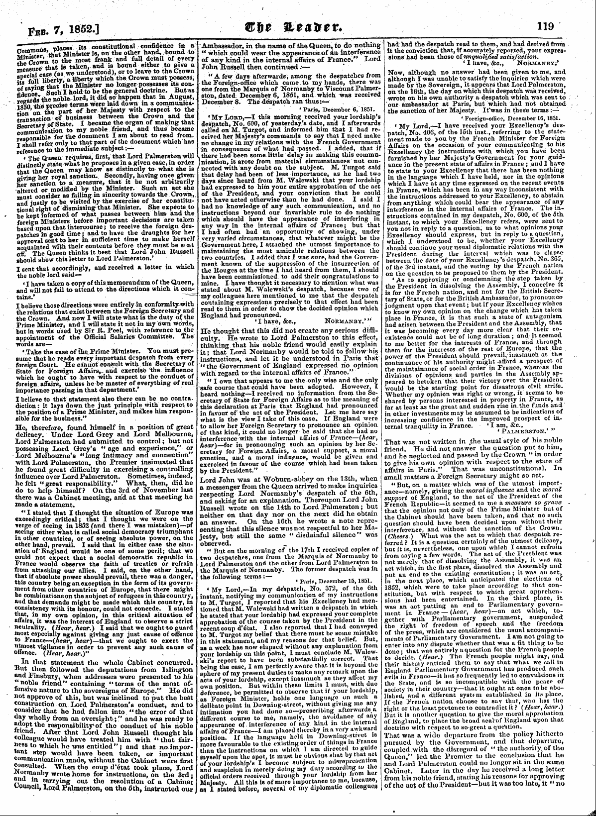 Leader (1850-1860): jS F Y, Country edition - Feb. 1, 1852.] Cfrl? %T*Xtt. 119