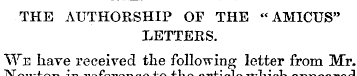 THE AUTHORSHIP OF THE « AMICUS" LETTERS....