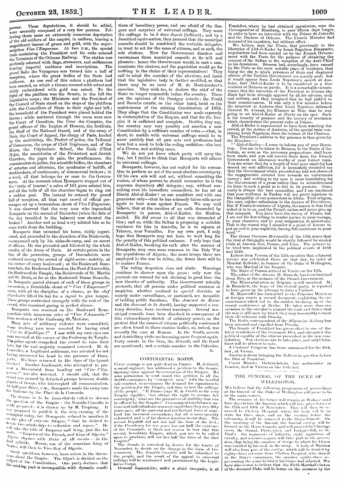 Leader (1850-1860): jS F Y, Country edition - October 23, 1852.] The Leader. 1009