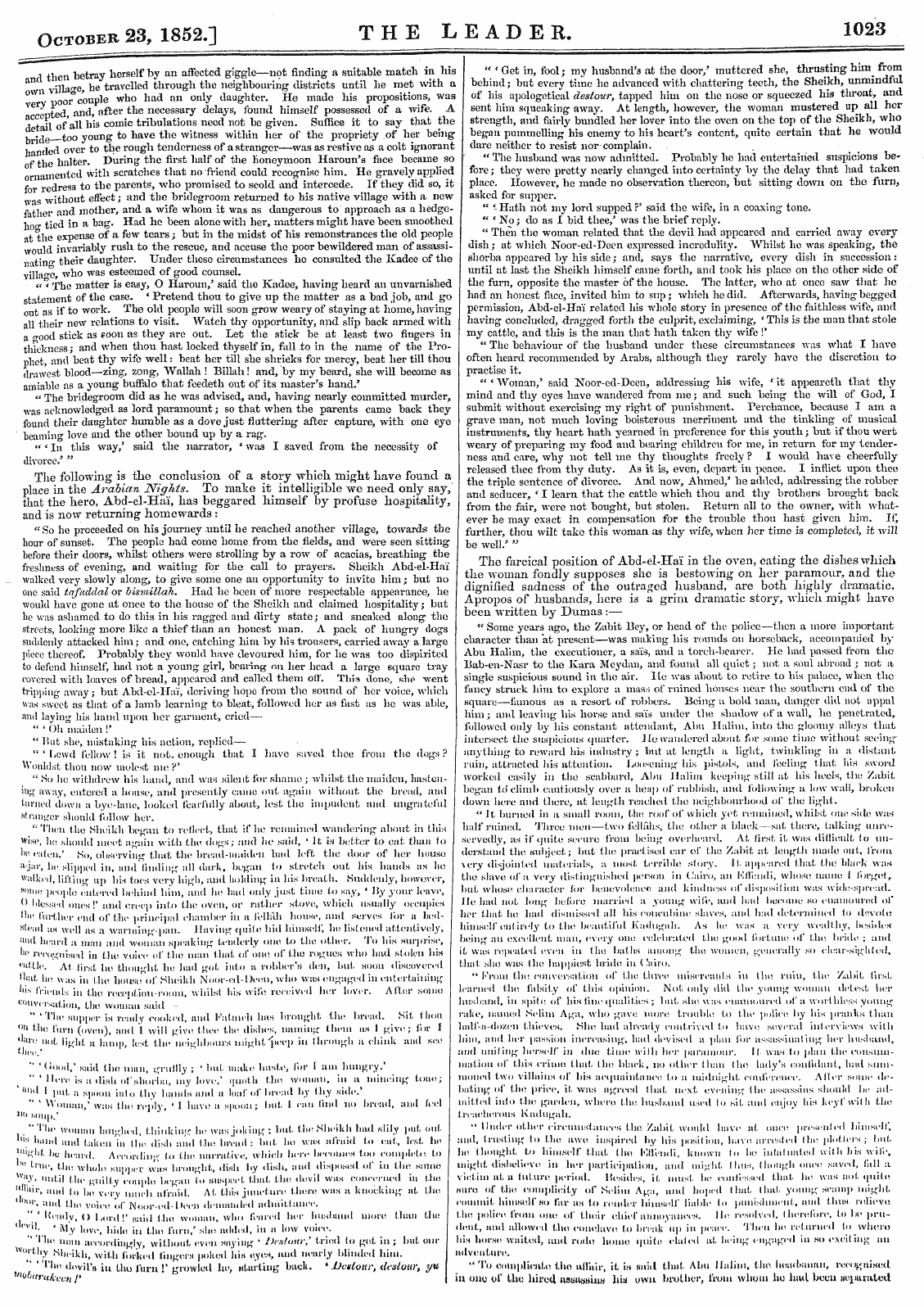 Leader (1850-1860): jS F Y, Country edition - October 23, 1852.] The Leader. 1023