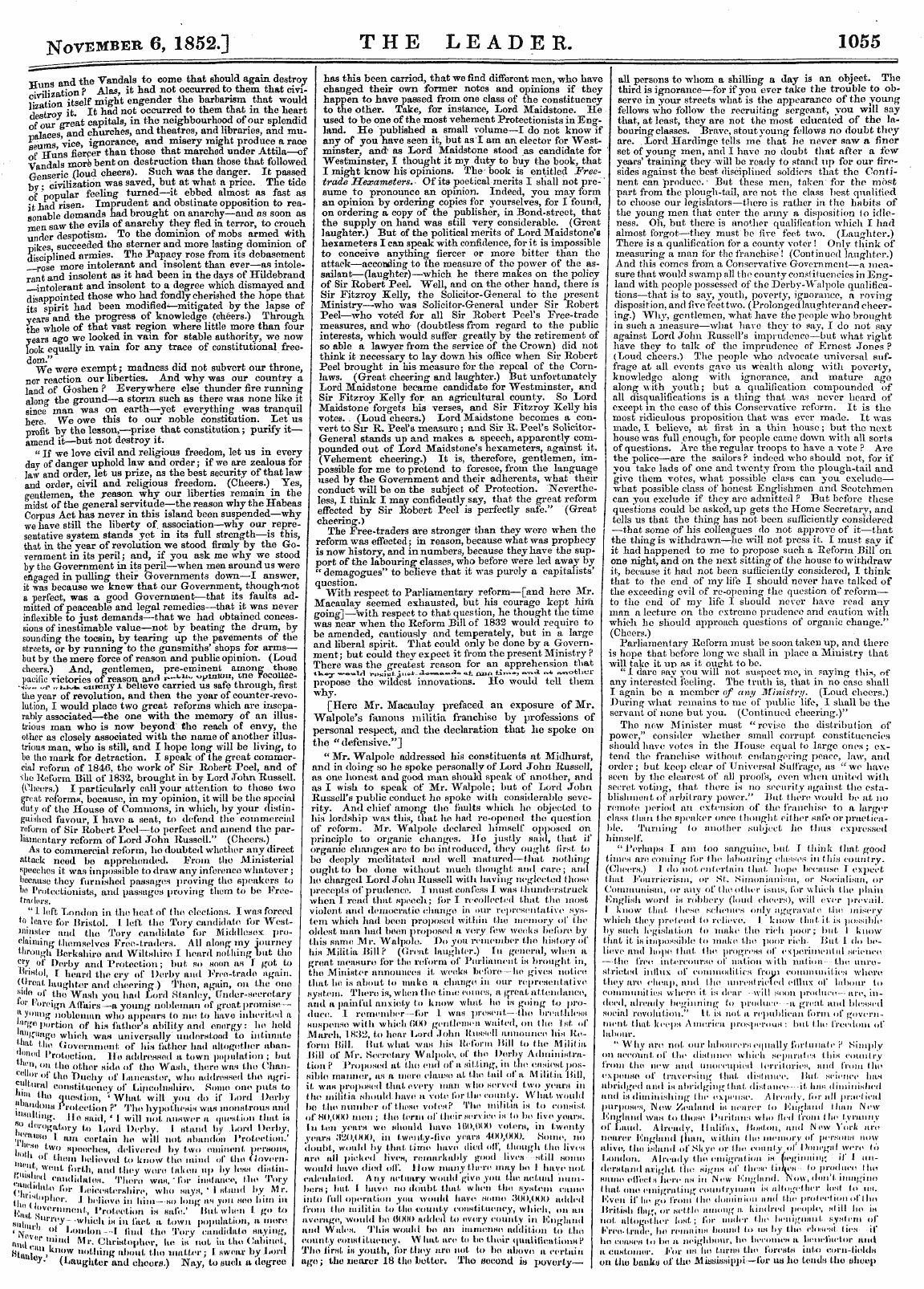 Leader (1850-1860): jS F Y, Country edition - November 6, 1852.] The Leader. 1055