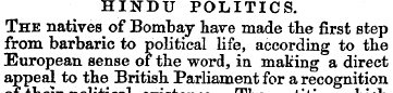 HINDU POLITICS. The natives of Bombay ha...