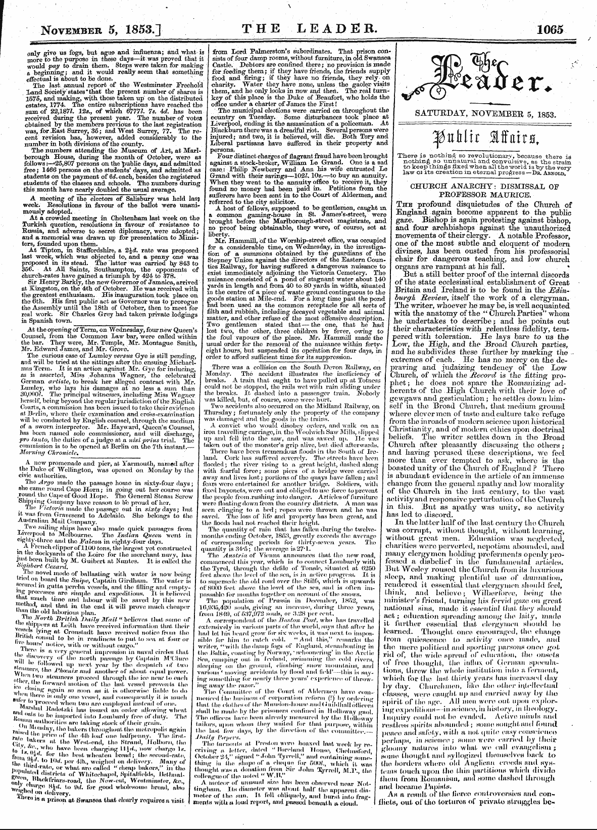 Leader (1850-1860): jS F Y, Country edition - Saturday, November 5, 1853.