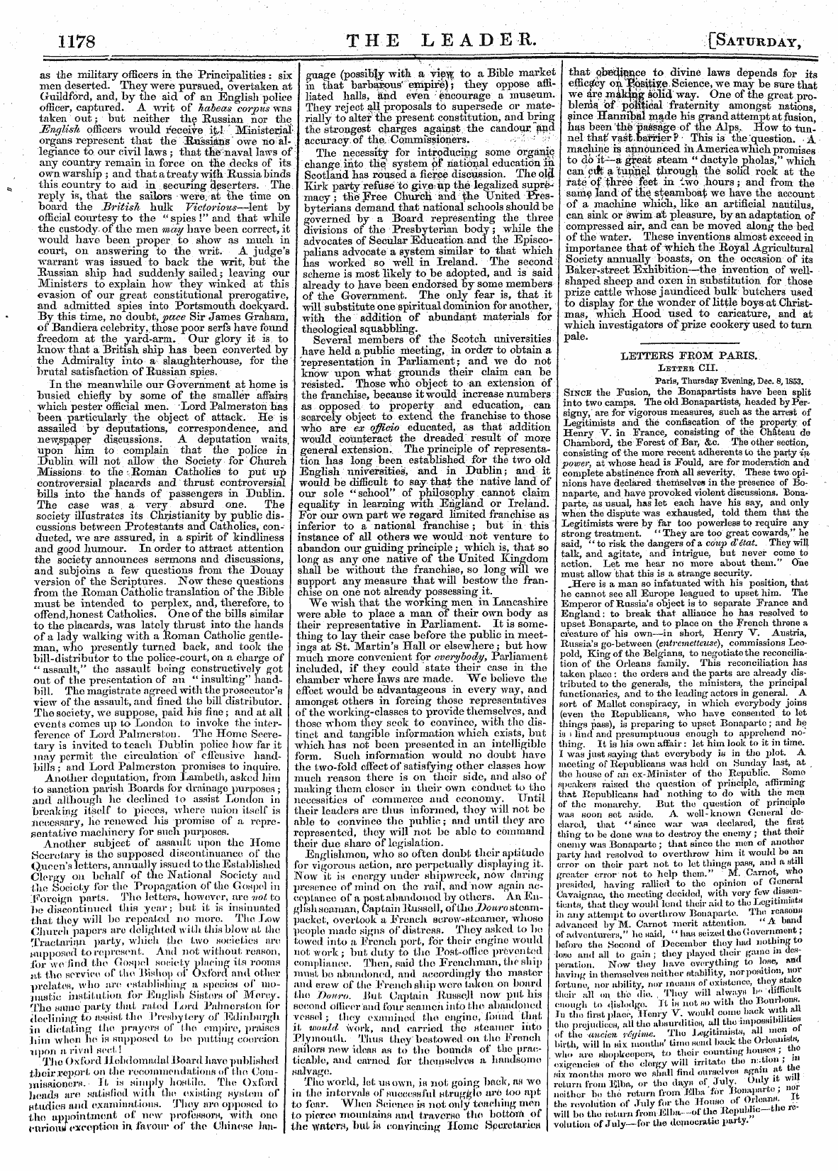 Leader (1850-1860): jS F Y, Country edition - 1178 The L Eadee. [Saturday,