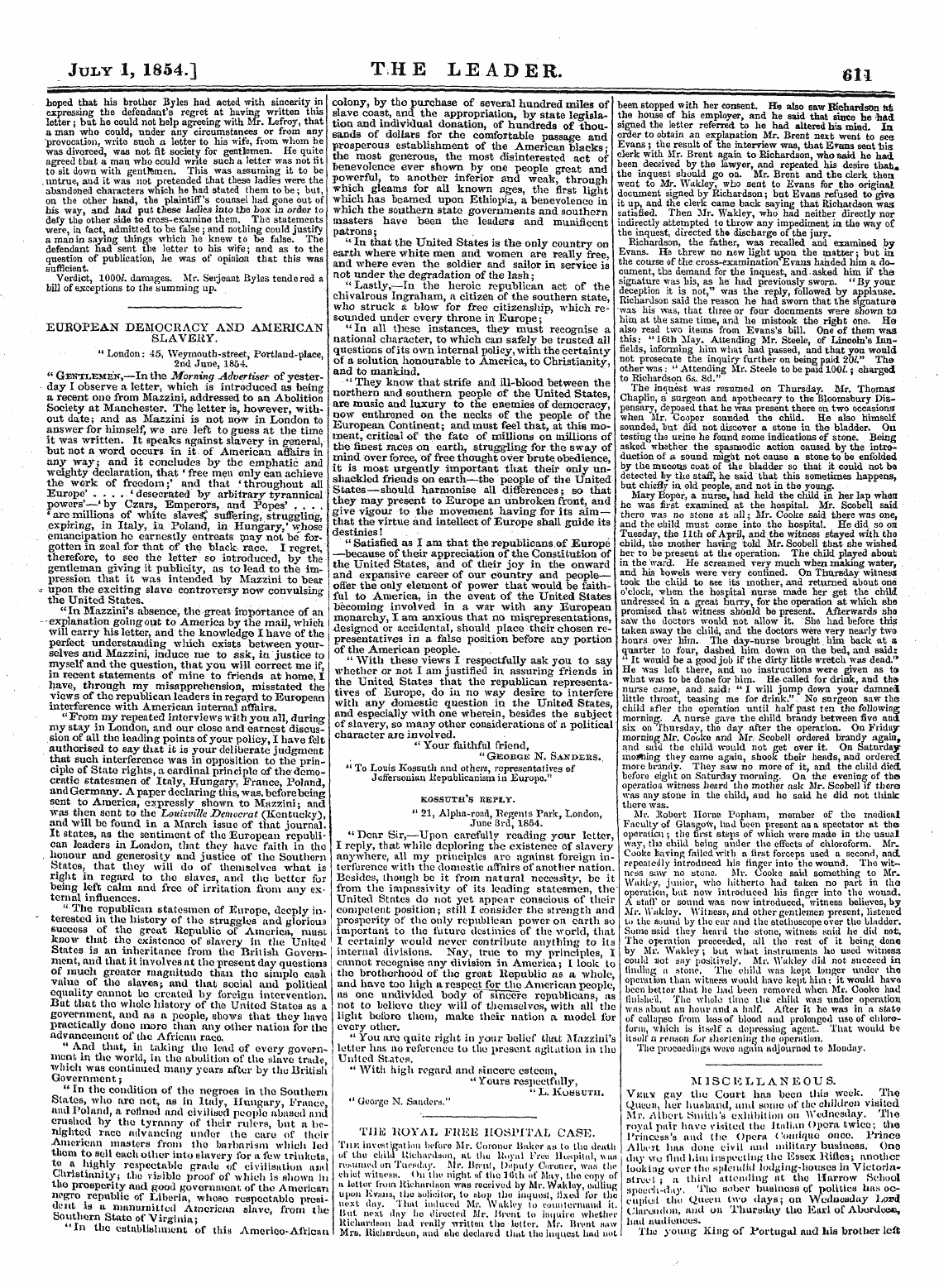 Leader (1850-1860): jS F Y, 2nd edition - July 1, 1854.] T H E Lead Er. 611