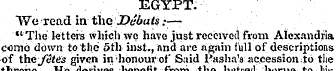 EGYPT. We read in theDebuts •—• "The let...