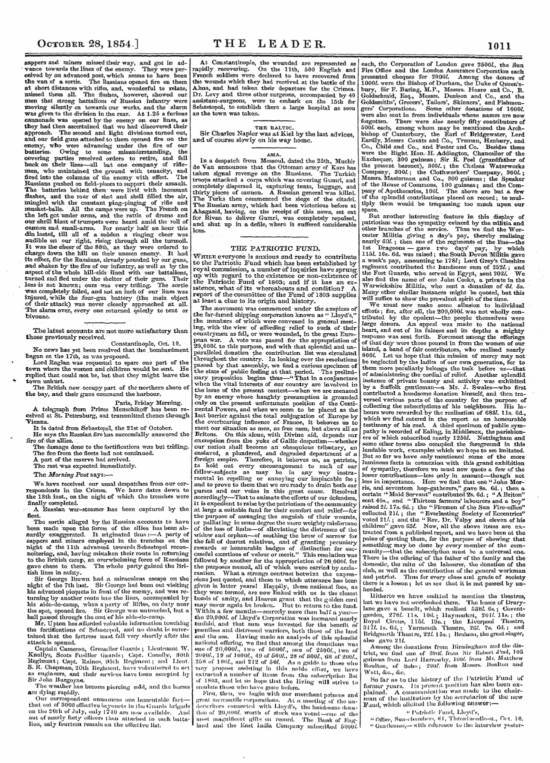 Leader (1850-1860): jS F Y, Country edition - October 28, 1854] The Leader. 1011