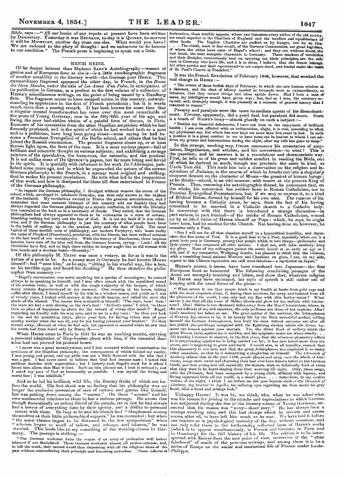 Leader (1850-1860): jS F Y, Country edition - November 4, 1854.] The Leader/ 1047
