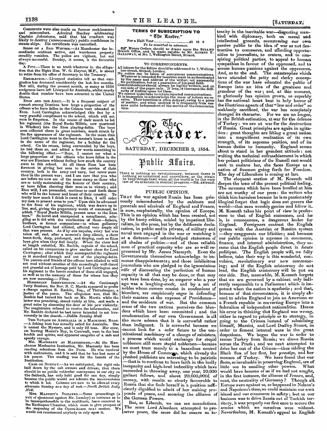 Leader (1850-1860): jS F Y, Country edition - La- ¦ . ... Saturday, Decembee 2, 1854.