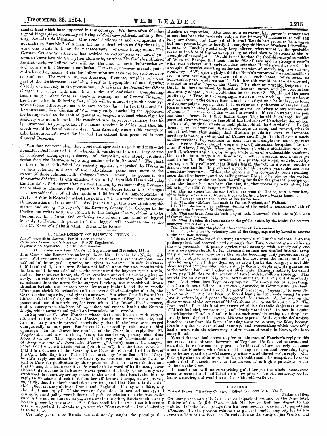 Leader (1850-1860): jS F Y, 2nd edition - Bomjbardment Op Russian Finance. Tics Fi...