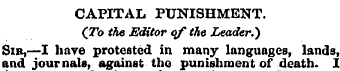 CAPITAL PUNISHMENT. (To the Editor of th...