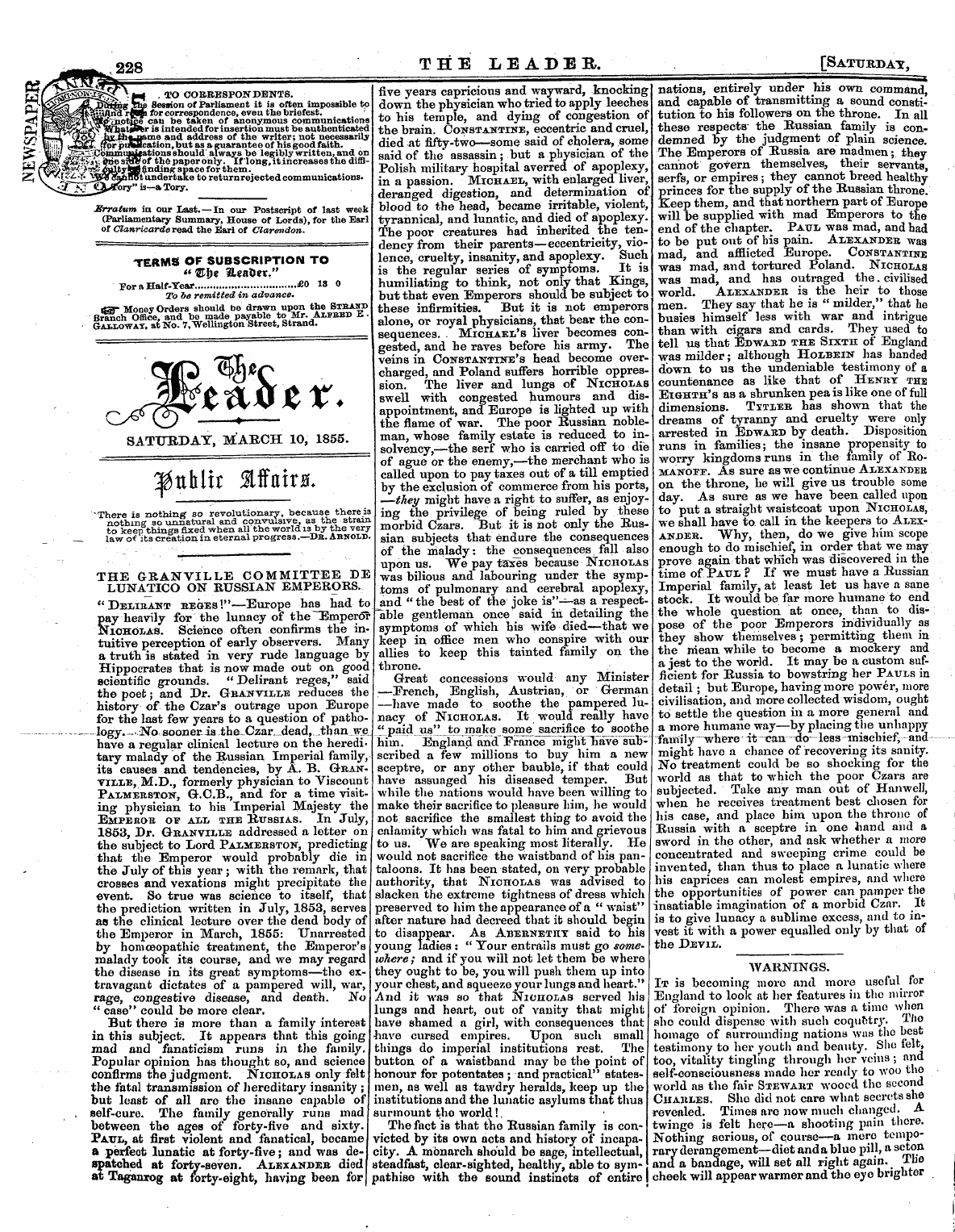 Leader (1850-1860): jS F Y, 2nd edition - Saturday, March 10, 1855.