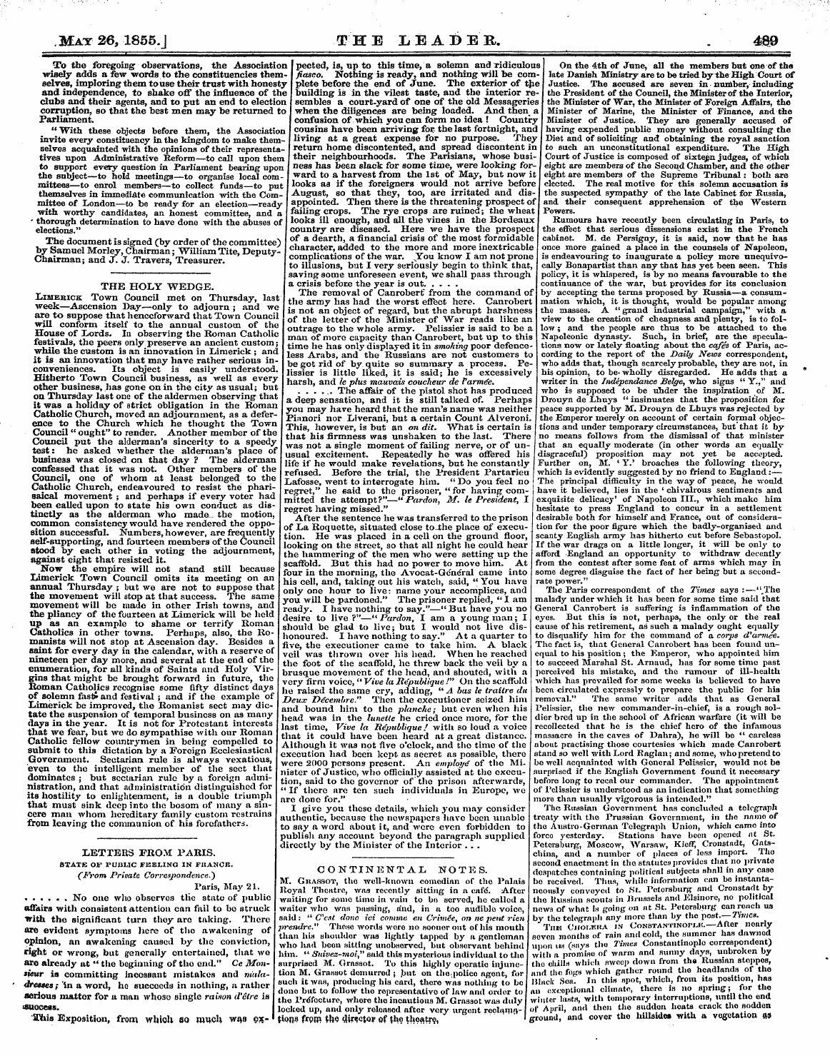 Leader (1850-1860): jS F Y, 2nd edition - Mat 26, 1855.J The Leader. 4m