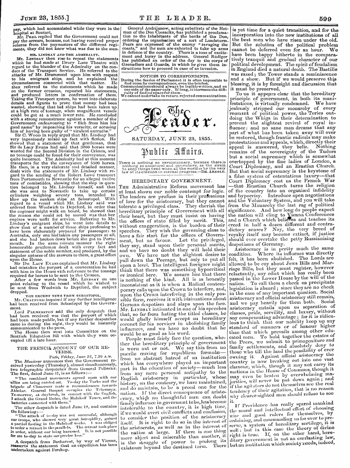 Leader (1850-1860): jS F Y, 2nd edition - Saturday , June 23, 1855.