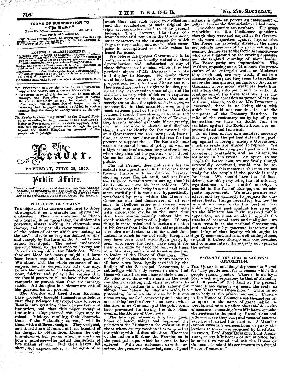 Leader (1850-1860): jS F Y, 2nd edition - Saturday, Jtot 28, 1855.