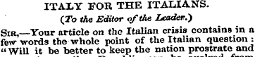 ITALY FOR THE ITALIANS. (Jb the Editor o...
