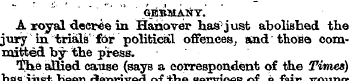 ' GEBMANY. A royal decree in Hanover has...