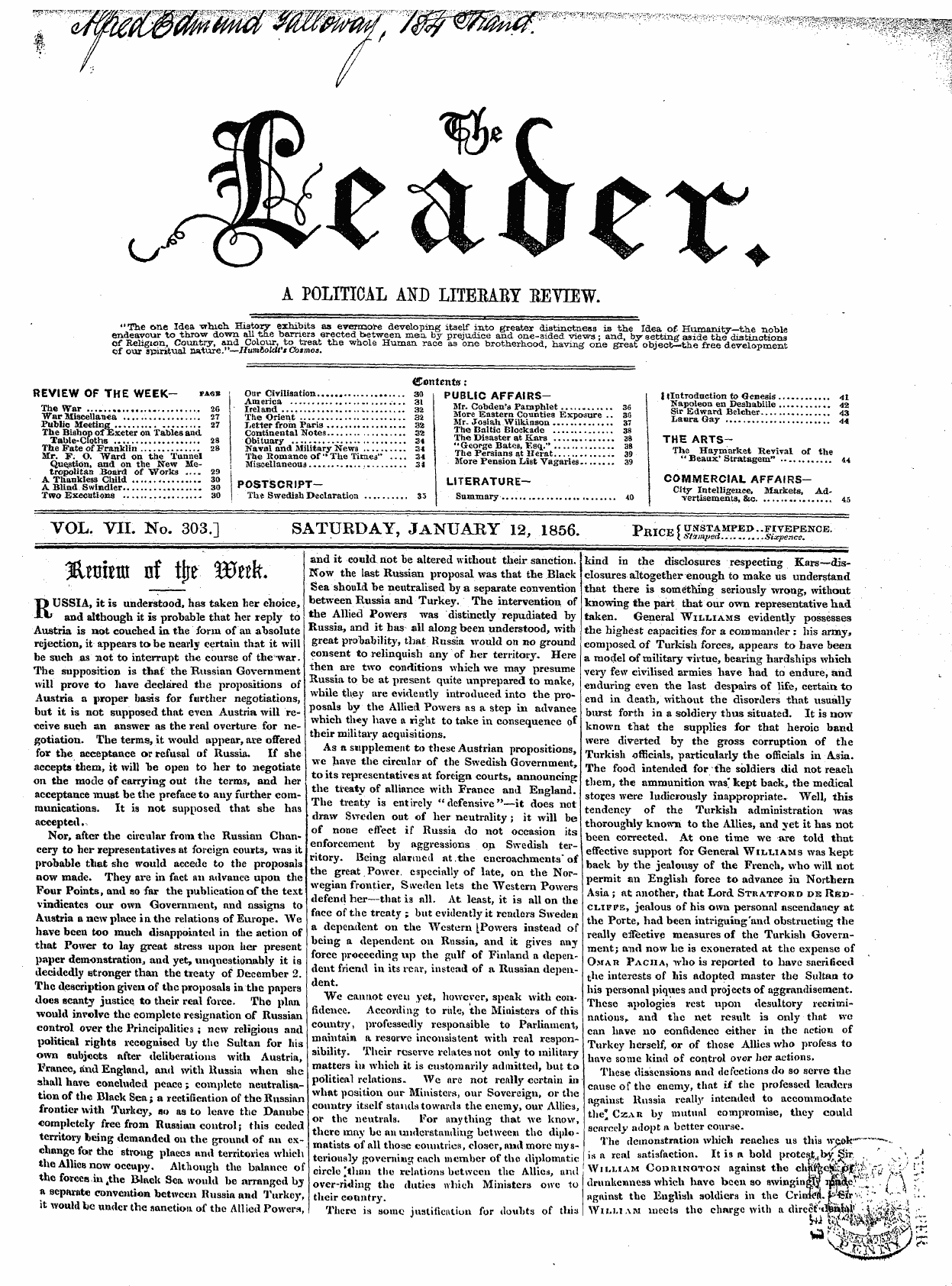 Leader (1850-1860): jS F Y, 2nd edition - Contents: ¦ Civilisation 30