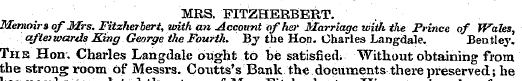 MRS, FITZHERBERT. Memoirs of Mrs. Fiizhe...