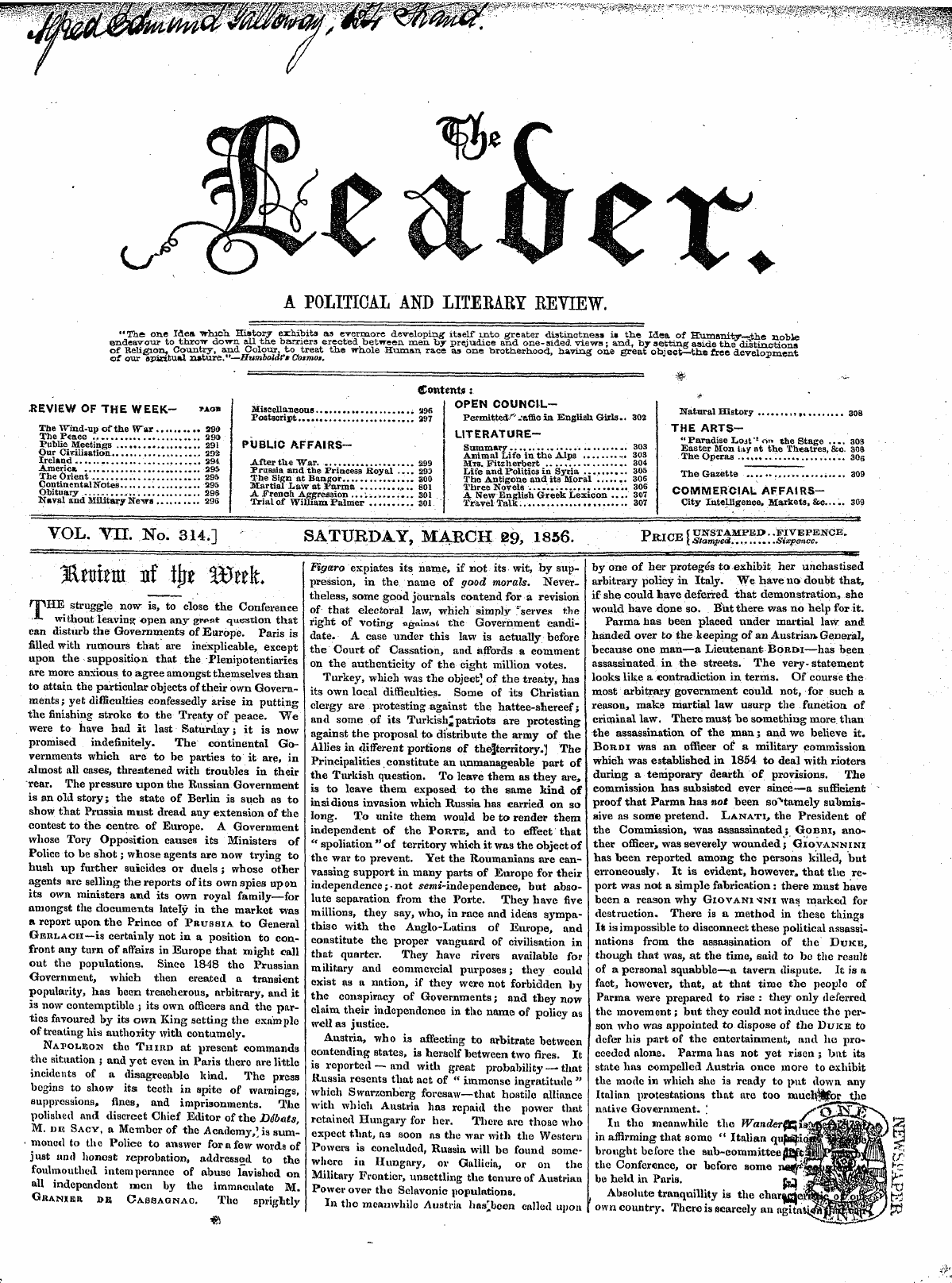 Leader (1850-1860): jS F Y, 2nd edition: 1