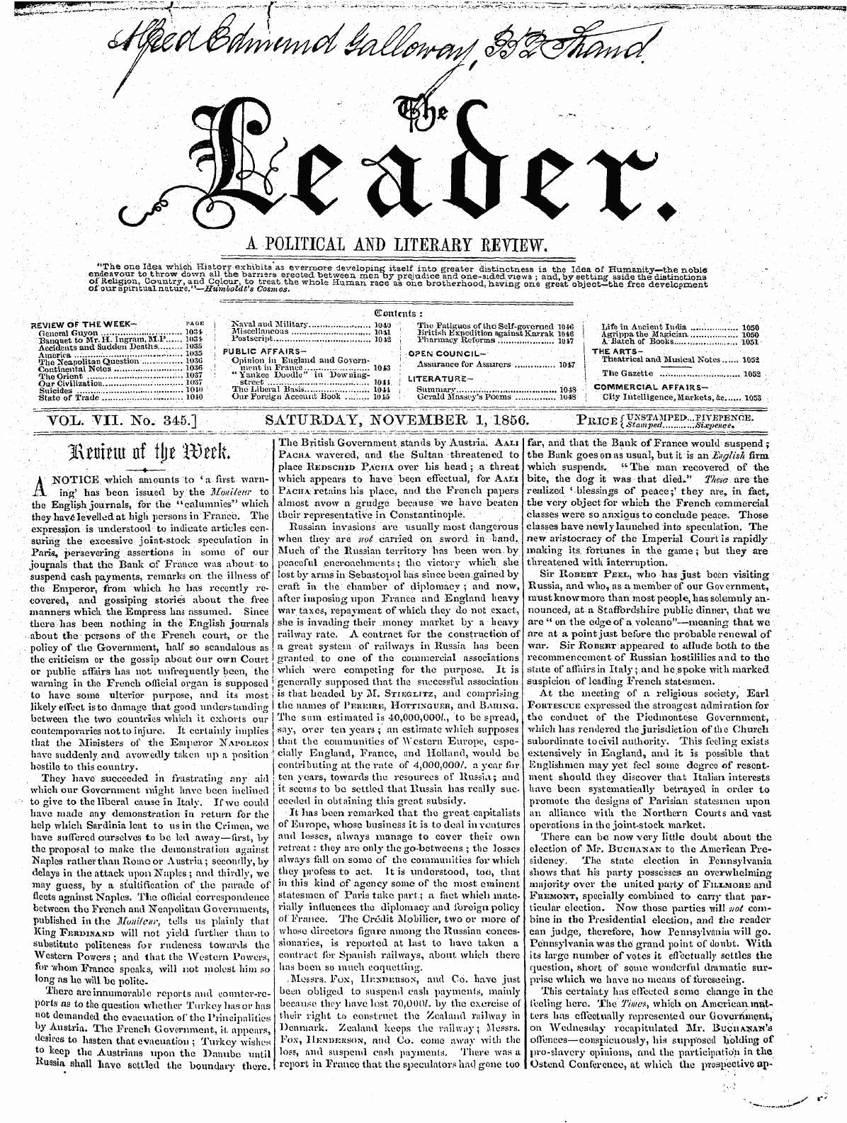 Leader (1850-1860): jS F Y, 2nd edition - ¦ ; ' . ' . ¦ ' , ¦ \ ' . . '¦¦' ; ¦ . . . ¦ ¦ ¦ ¦ . ¦ .- -¦ ' ¦ • : ¦ Contents : : ¦ ¦ ' . . -¦¦ . " ' ¦ _ ¦ .. ¦' .. ' ¦ - ¦"¦ ' . ' .