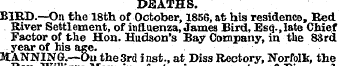 DEATHS. BIRD.—On the 18th of October, 18...