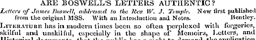 ARE BOSWELL'S LETTERS AUTHENTIC? Letters...