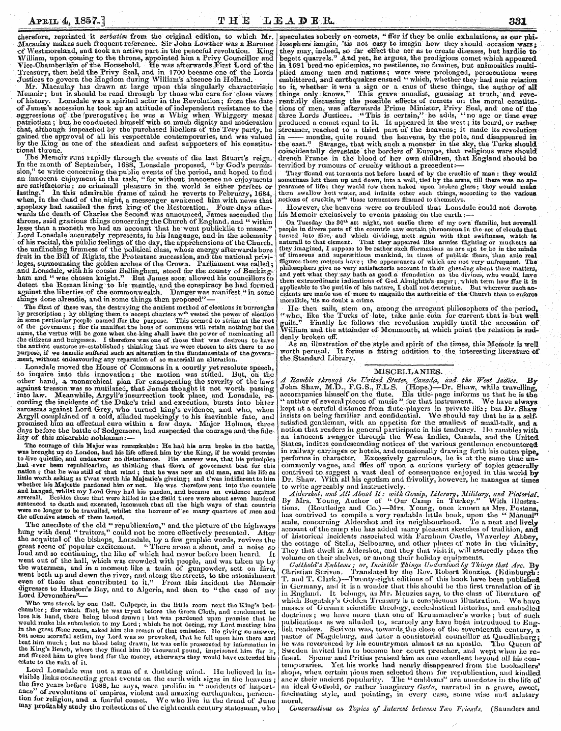 Leader (1850-1860): jS F Y, 2nd edition - April 4/1857..] The X^A^Ir. 331