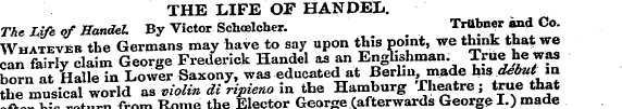 THE LIFE OF HANDEL. The Life of Handel B...
