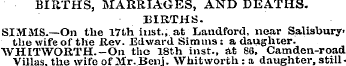 BIRTHS, MARRIAGES, AND DEATHS. BIRTHS. S...