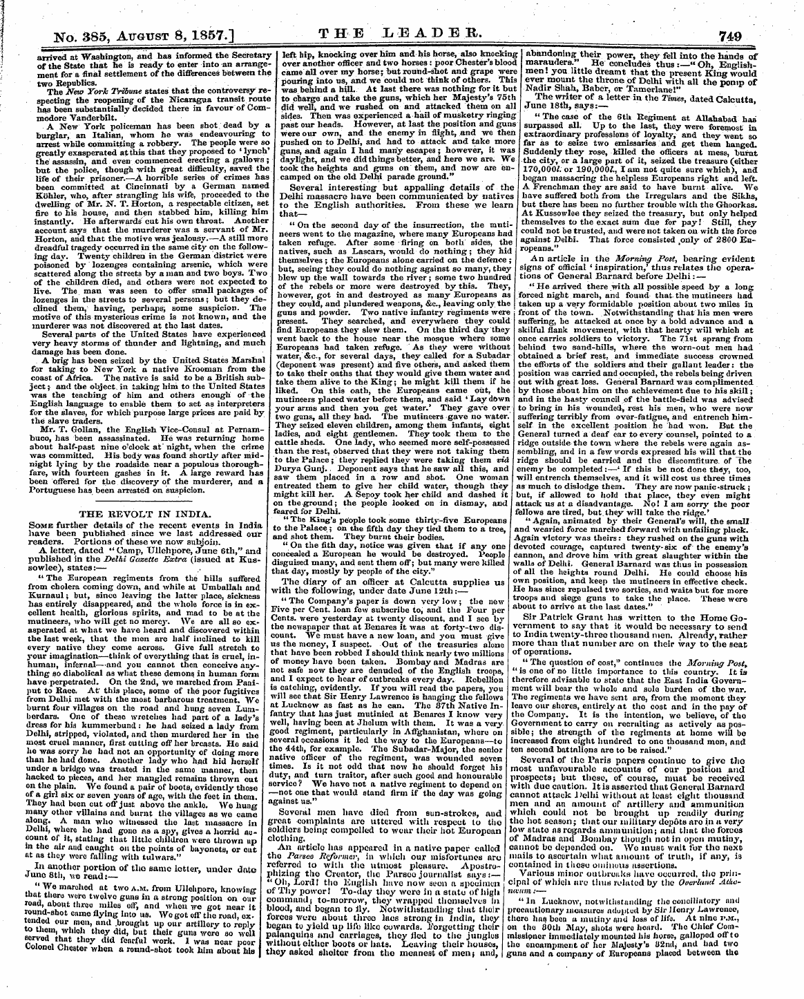 Leader (1850-1860): jS F Y, 2nd edition - Yq. 385, August 8,1857.] T H E X, E A D ...