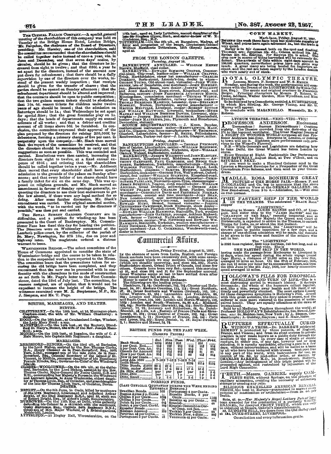 Leader (1850-1860): jS F Y, 2nd edition - Ikomthe 1london Gazette. Tuesday., Auffi...