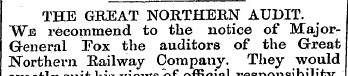 THE GREAT NORTHERN AUDIT. Wje recommend ...