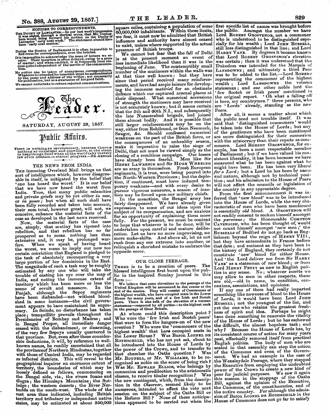 Leader (1850-1860): jS F Y, 2nd edition - Saturday, August 29, 1857.