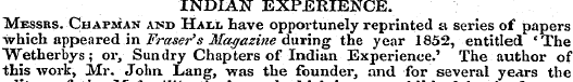 INDIAN EXPERIENCE. Messrs. Chapman and H...