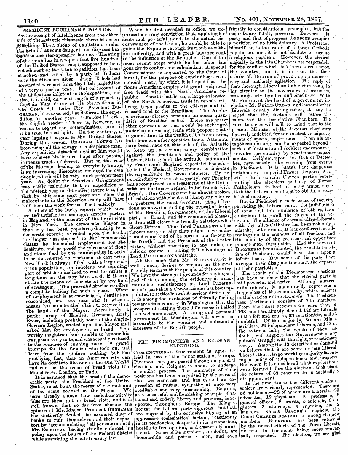 Leader (1850-1860): jS F Y, 2nd edition - X140 The Leader. [No. 401, November 28,1...
