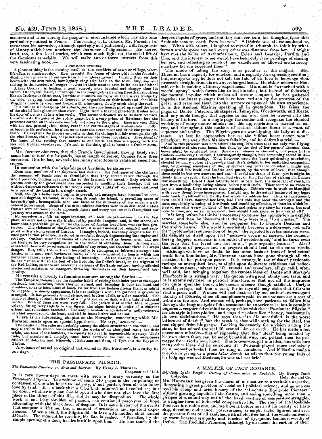 Leader (1850-1860): jS F Y, 2nd edition - _ No. 429, June 12,1858.} _ T A E L E A ...