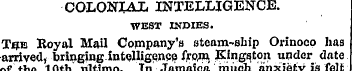 COLONIAL INTELLIGENCE. WEST INDIES. Tflt...