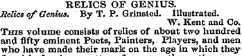 RELICS OF GENIUS. Relics of Genius. By T...