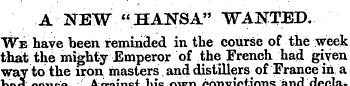 A NEW "HANSA" WANTED. We have been remin...