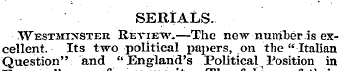 SERIALS. Westminster Review.—The new num...