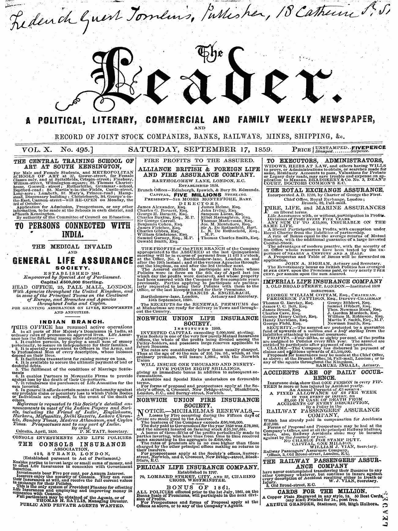 Leader (1850-1860): jS F Y, 2nd edition - Ad00108