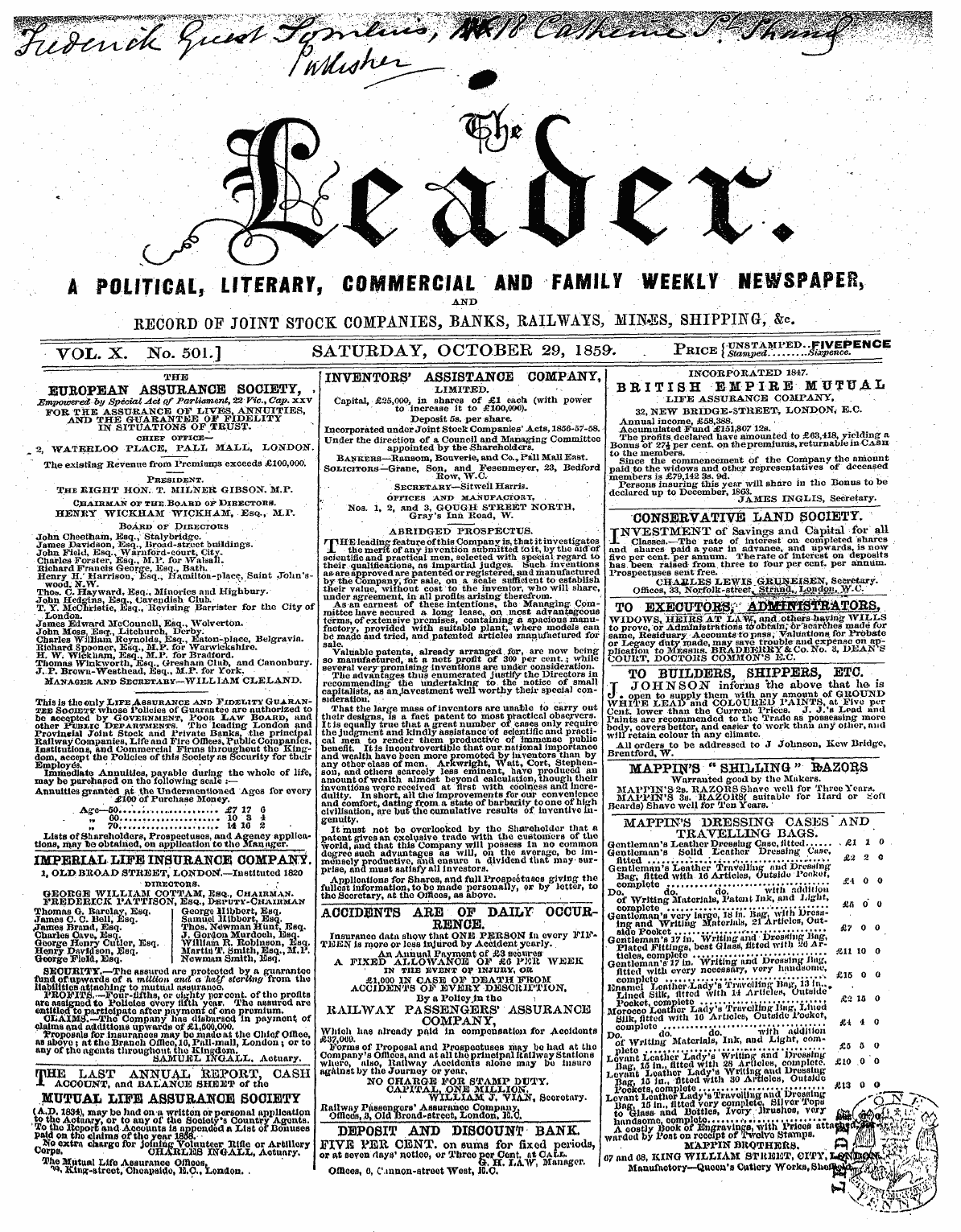 Leader (1850-1860): jS F Y, 2nd edition - Ad00110