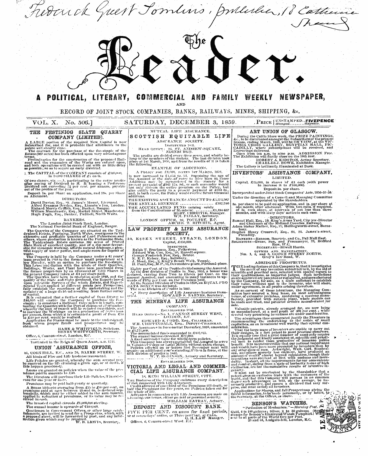 Leader (1850-1860): jS F Y, 2nd edition - Ad00102
